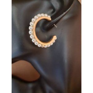 - Laundry Pearl stone half moon hoop gold tone earring